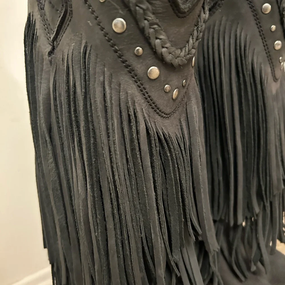 Made in Mexico, Black Fringe Leather, Cowgirl Boots - Picture 4 of 6